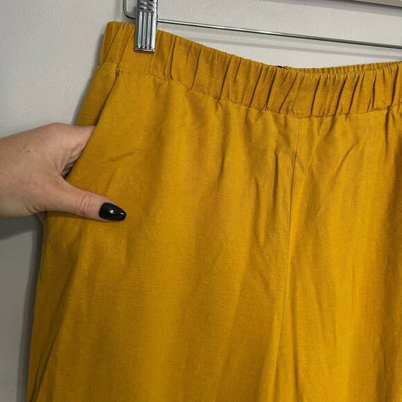 Express High Waisted Linen Blend Pull On Wide Leg Pant Women’s Size Small Yellow - Picture 5 of 10